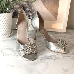 Glint silver high heel peep toe shoes